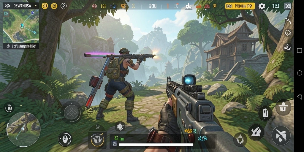 Screenshot menunjukkan aksi seru gameplay TPS dalam DEWANUSA.