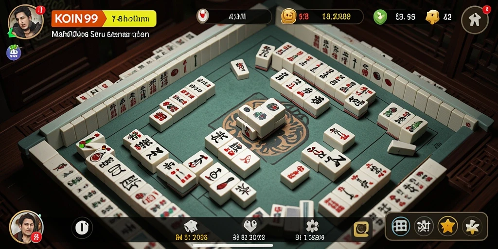 Tampilan gameplay menarik dari KOIN99 dengan ubin Mahjong yang berwarna-warni.