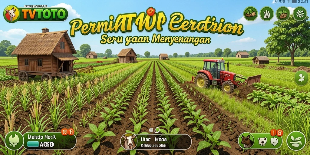 Screenshot gameplay TVTOTO menampilkan suasana pertanian yang hidup.